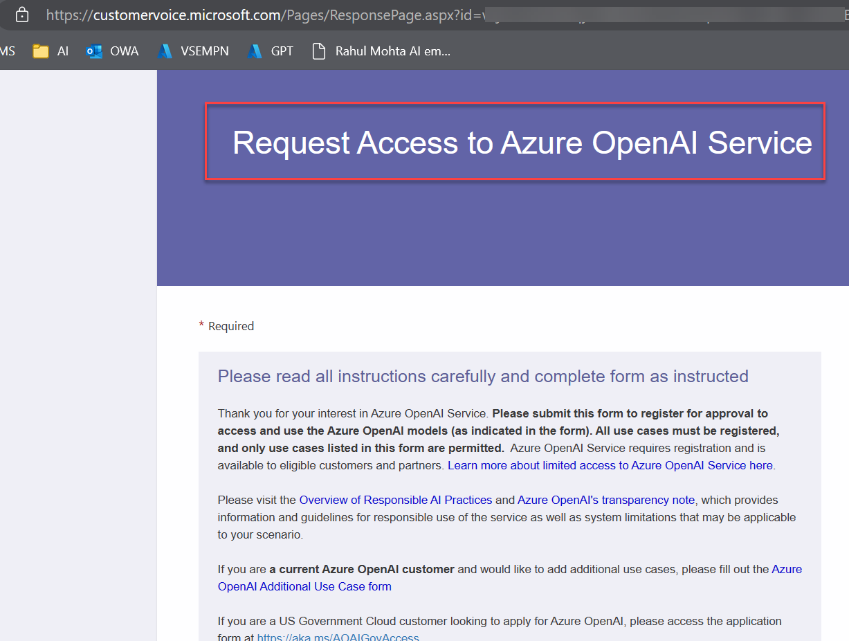 1.3b Request access to Azure OpenAI