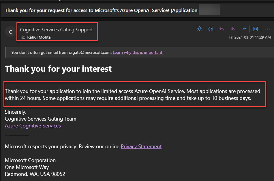 1.3c Email notification for Azure OpenAI access request